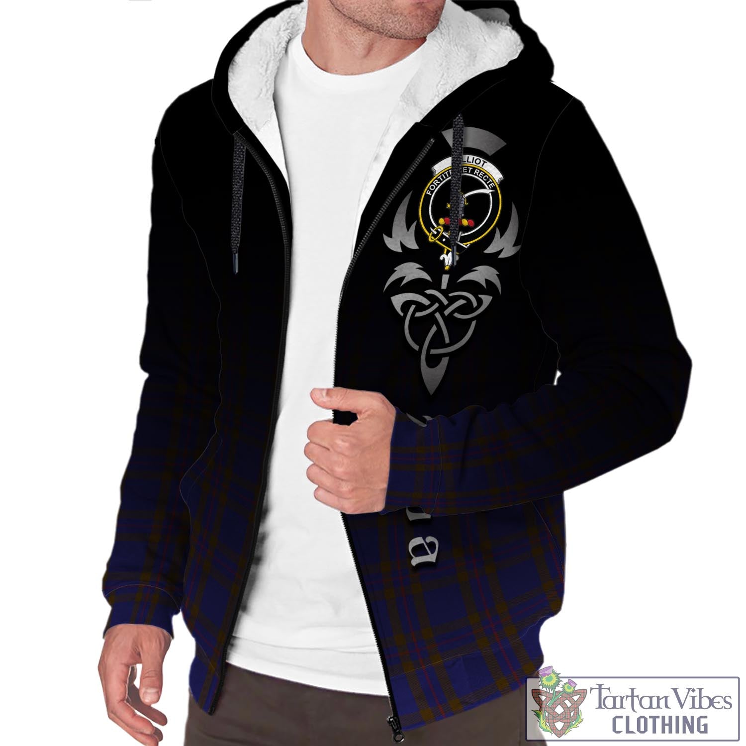 Tartan Vibes Clothing Elliot Tartan Sherpa Hoodie Featuring Alba Gu Brath Family Crest Celtic Inspired