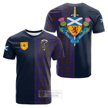 Elliot Tartan Cotton T-shirt Alba with Scottish Lion Royal Arm Half Style