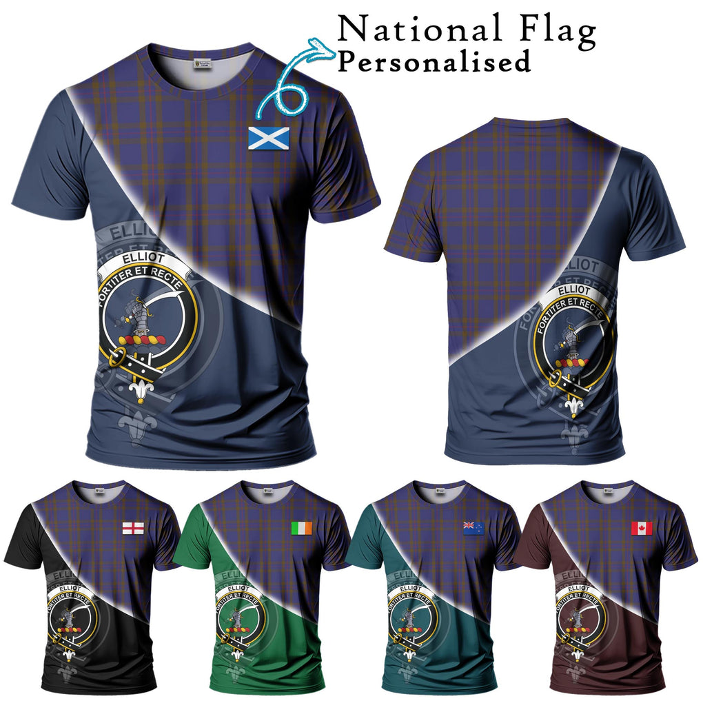 Elliot Tartan T-Shirt with Personalised National Flag and Family Crest Half Style Kid's Shirt - Tartanvibesclothing Shop