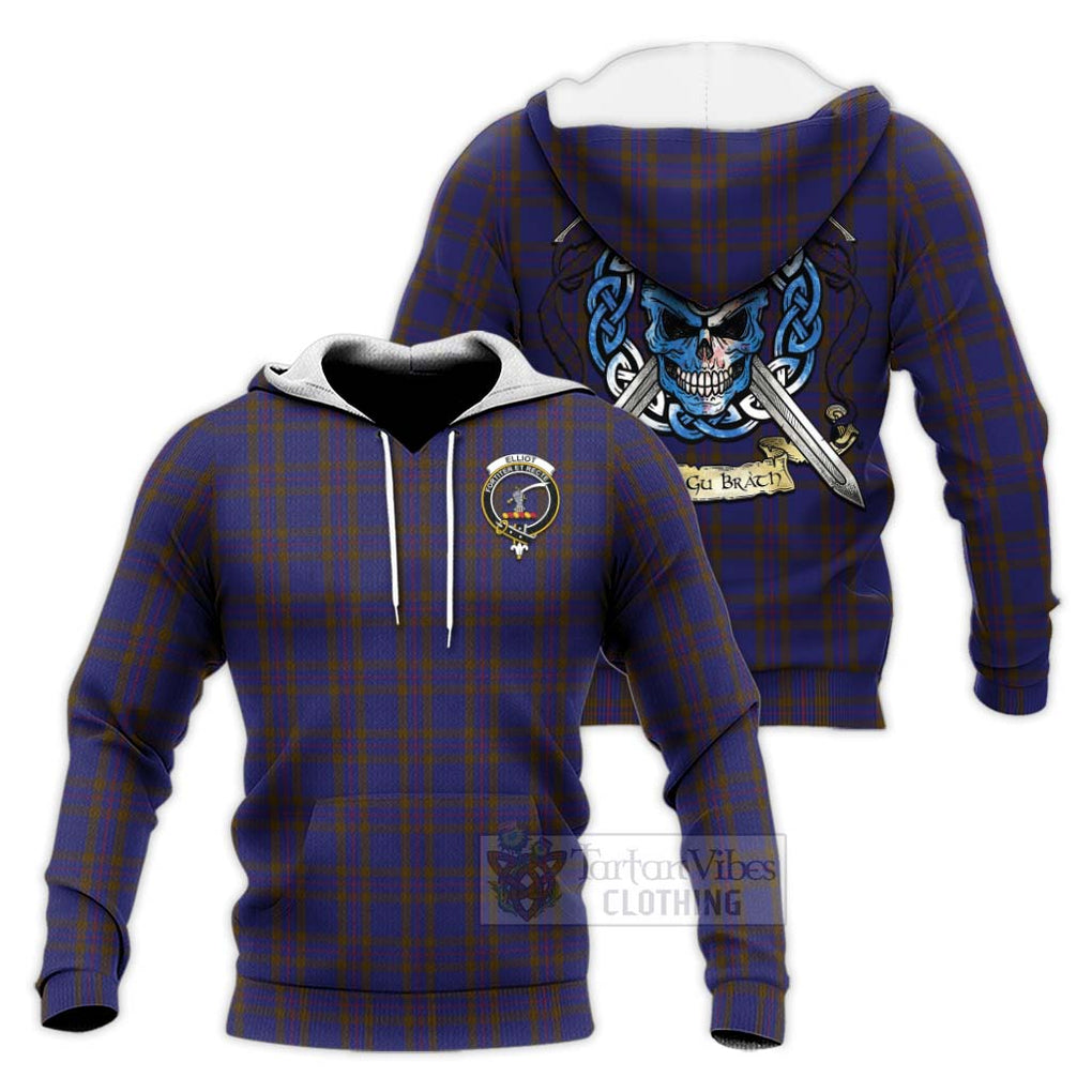 Tartan Vibes Clothing Elliot Tartan Knitted Hoodie with Family Crest Celtic Skull Style