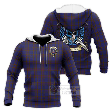 Elliot Tartan Knitted Hoodie with Family Crest Celtic Skull Style