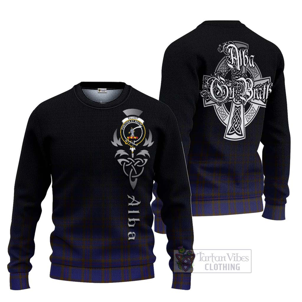 Tartan Vibes Clothing Elliot Tartan Knitted Sweater Featuring Alba Gu Brath Family Crest Celtic Inspired