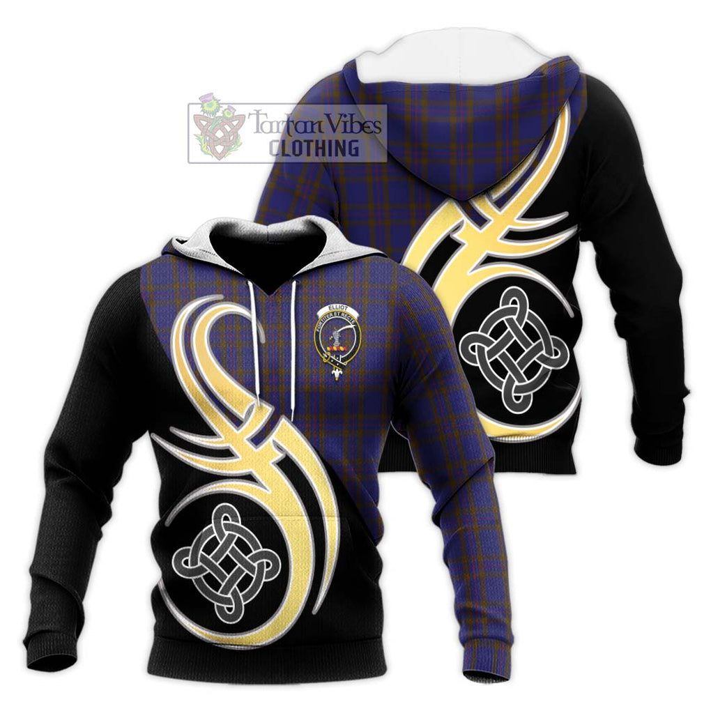 Elliot Tartan Knitted Hoodie with Family Crest and Celtic Symbol Style Unisex Knitted Pullover Hoodie - Tartan Vibes Clothing