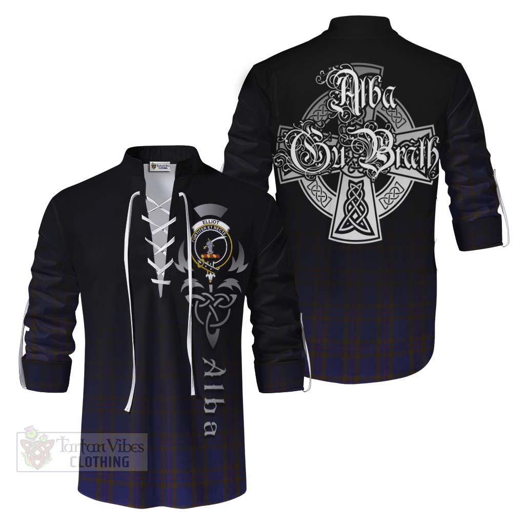 Tartan Vibes Clothing Elliot Tartan Ghillie Kilt Shirt Featuring Alba Gu Brath Family Crest Celtic Inspired