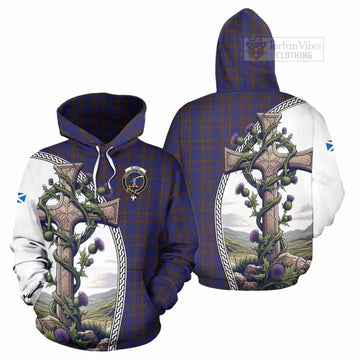 Elliot Tartan Hoodie with Family Crest and St. Andrew's Cross Accented by Thistle Vines