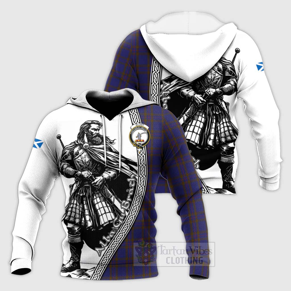 Tartan Vibes Clothing Elliot Tartan Clan Crest Knitted Hoodie with Highlander Warrior Celtic Style