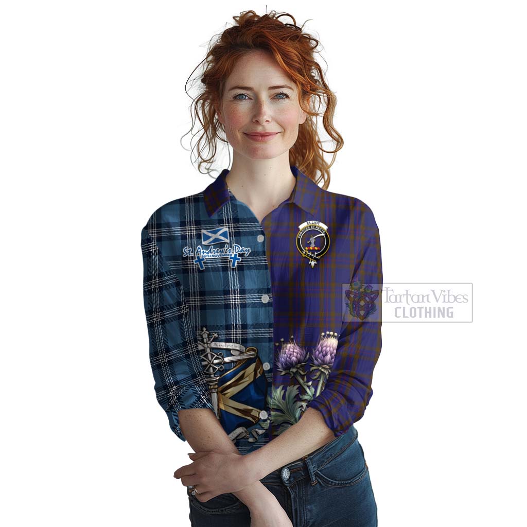 Tartan Vibes Clothing Elliot Tartan Women's Casual Shirt Happy St. Andrew's Day Half Tartan Style