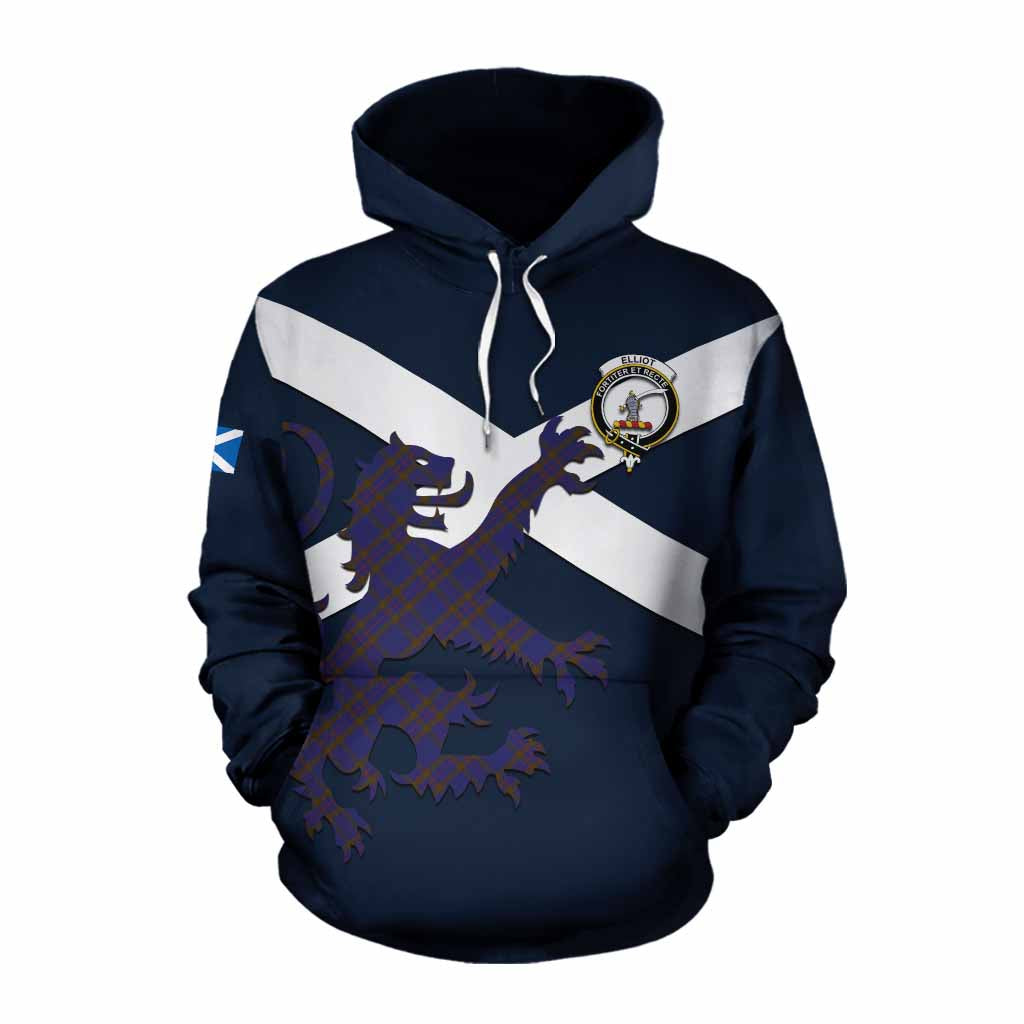 Tartan Vibes Clothing Elliot Tartan Lion Rampant Cotton Hoodie Proudly Display Your Heritage with Alba Gu Brath and Clan Name