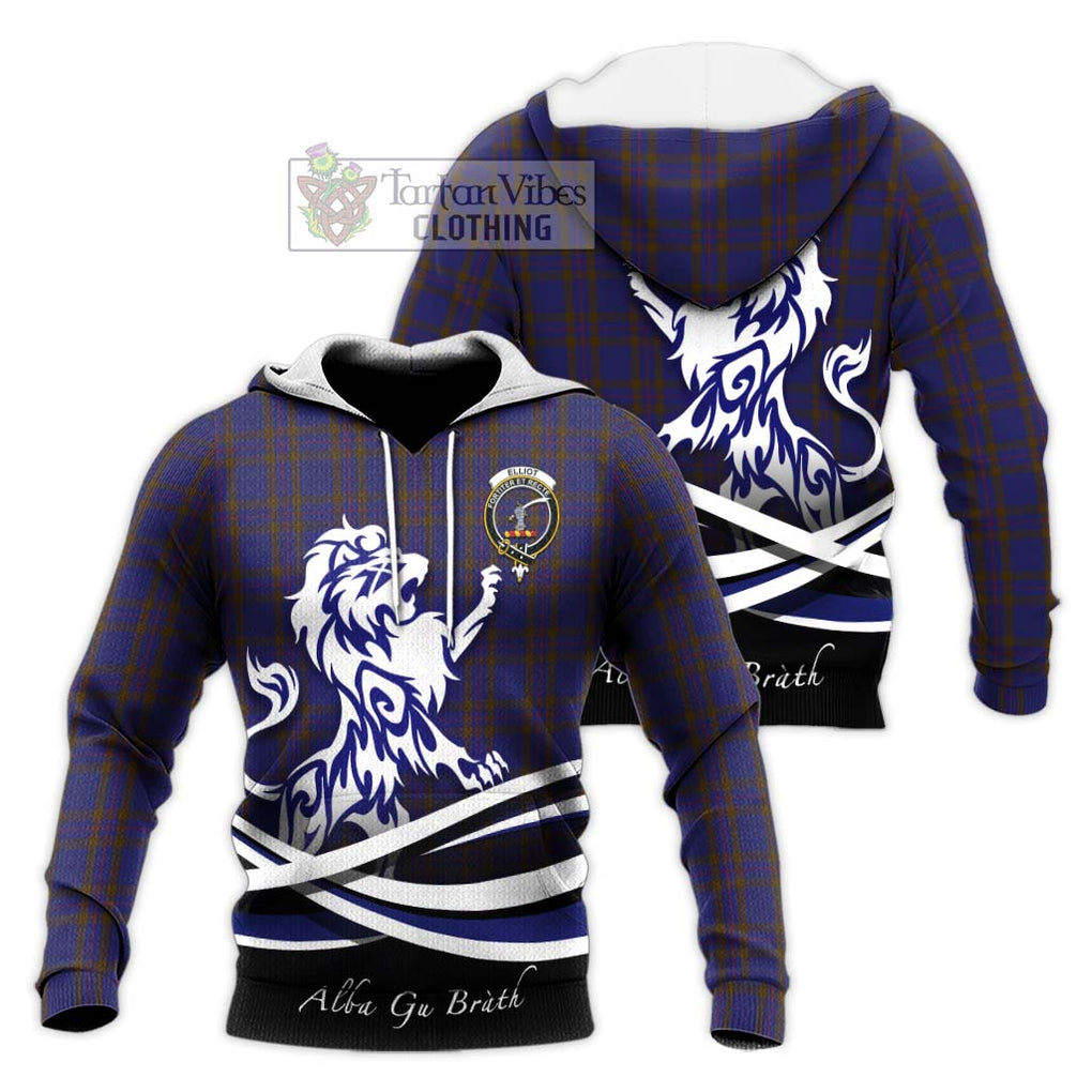 Elliot Tartan Knitted Hoodie with Alba Gu Brath Regal Lion Emblem Unisex Knitted Pullover Hoodie - Tartanvibesclothing Shop