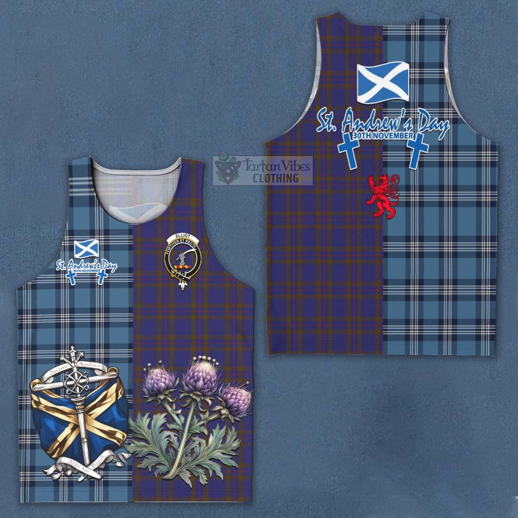 Tartan Vibes Clothing Elliot Tartan Men's Tank Top Happy St. Andrew's Day Half Tartan Style