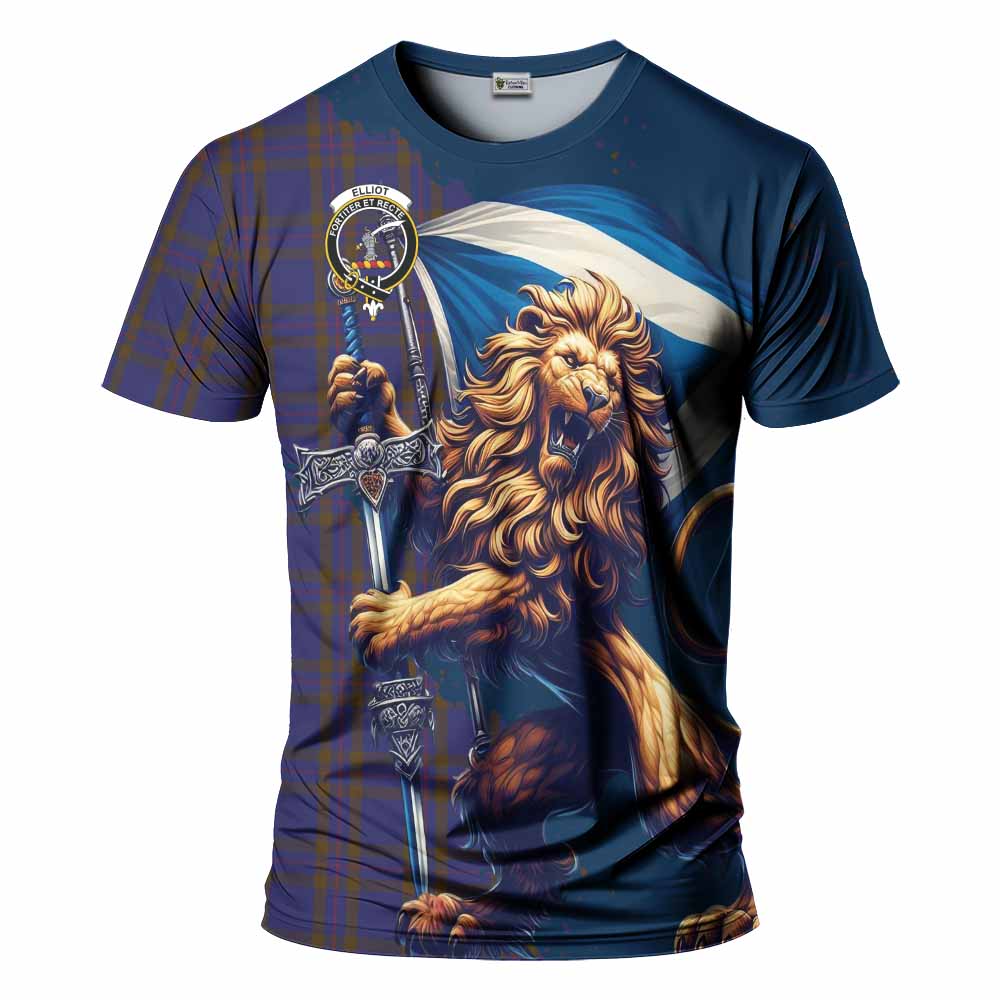 Tartan Vibes Clothing Elliot Tartan Family Crest T-Shirt with Scottish Majestic Lion