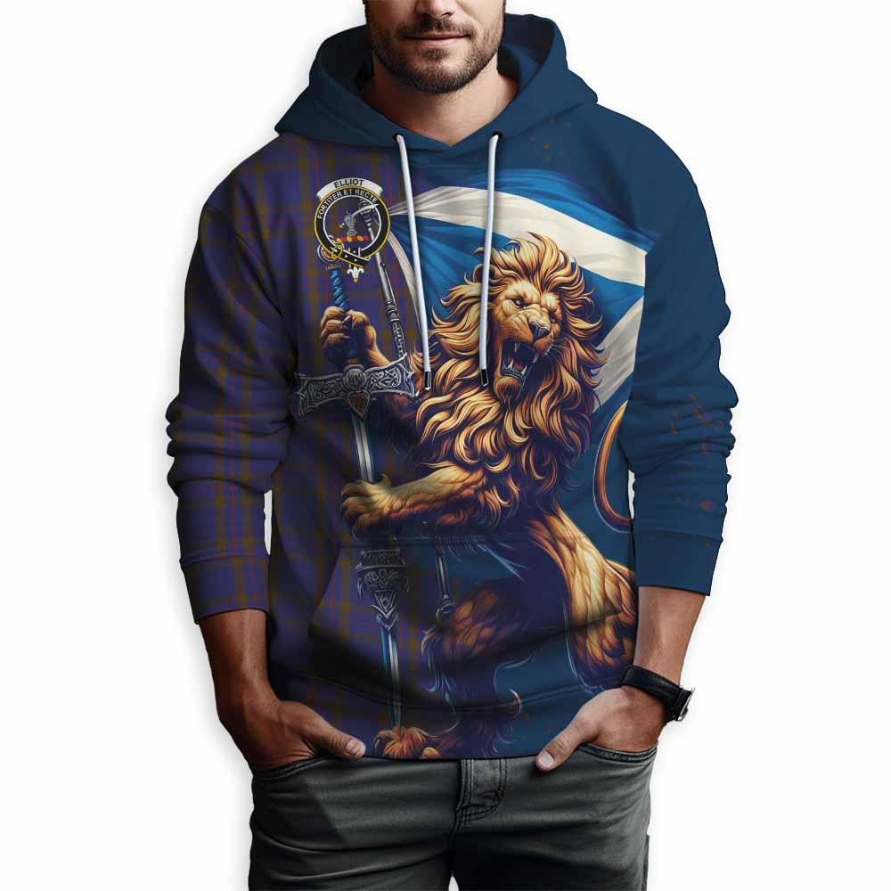 Elliot Tartan Family Crest Hoodie with Scottish Majestic Lion