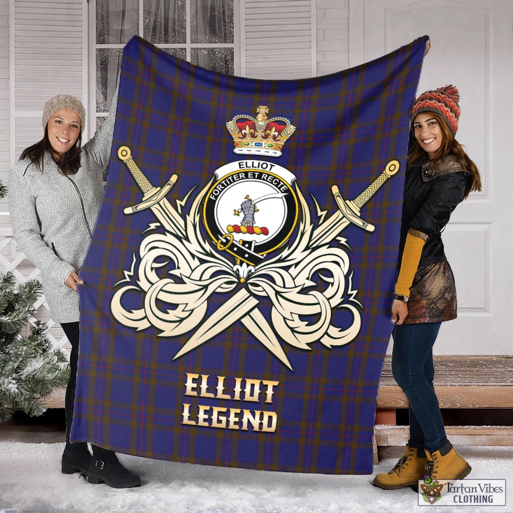 Tartan Vibes Clothing Elliot Tartan Blanket with Clan Crest and the Golden Sword of Courageous Legacy