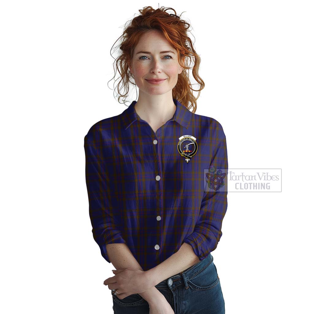 Tartan Vibes Clothing Elliot Tartan Women's Casual Shirt with Family Crest Celtic Skull Style