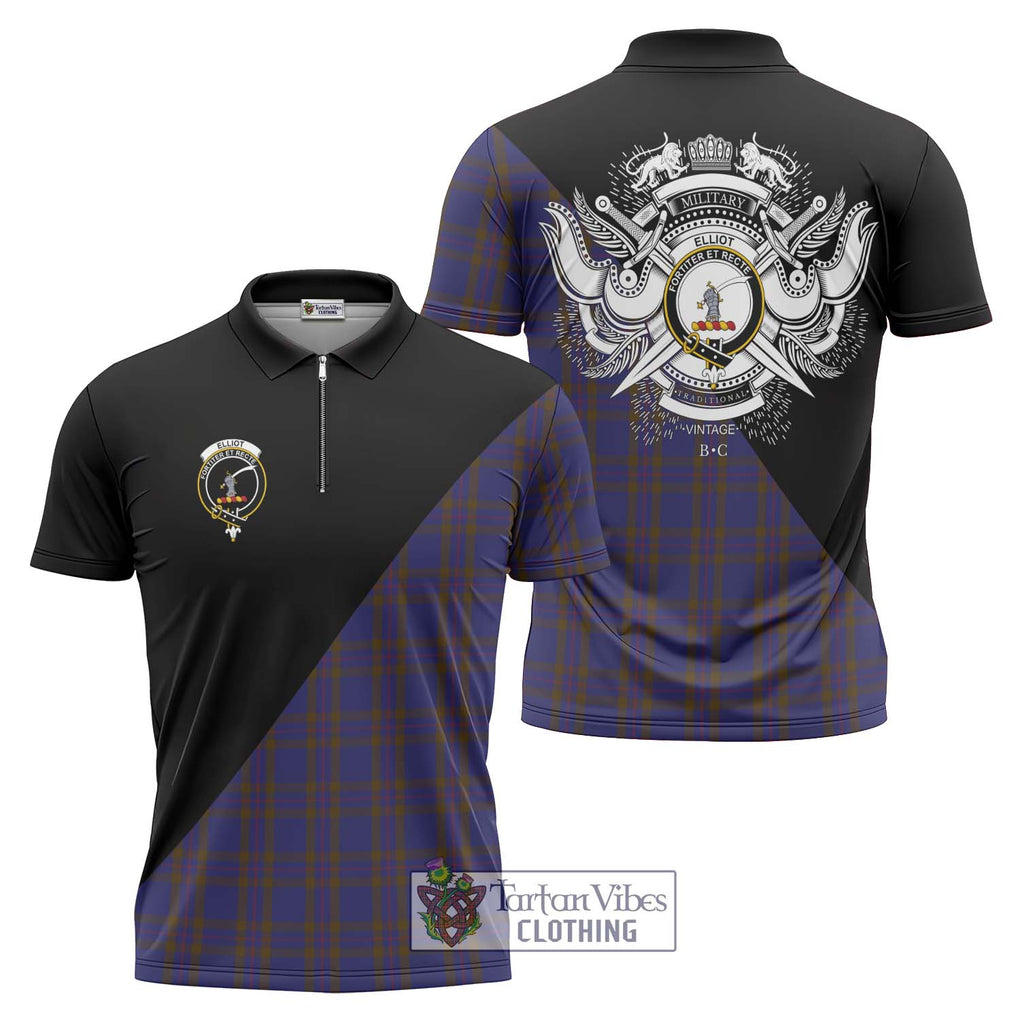 Elliot Tartan Zipper Polo Shirt with Family Crest and Military Logo Style Unisex - Tartanvibesclothing Shop