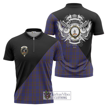 Elliot Tartan Zipper Polo Shirt with Family Crest and Military Logo Style