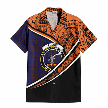 Elliot Crest Tartan Short Sleeve Button Shirt with Polynesian Vibes Style - Orange Version