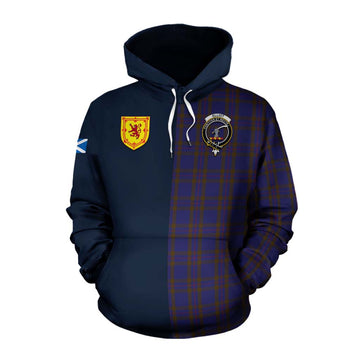 Elliot Tartan Cotton Hoodie Alba with Scottish Lion Royal Arm Half Style