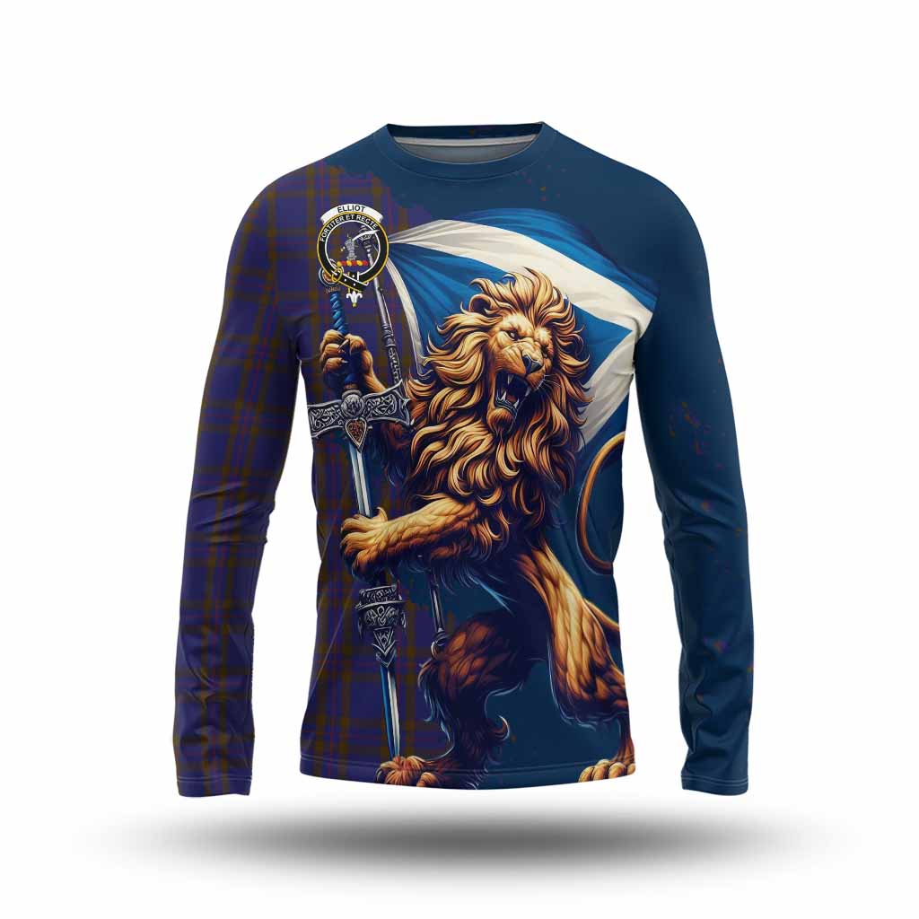 Tartan Vibes Clothing Elliot Tartan Family Crest Long Sleeve T-Shirt with Scottish Majestic Lion