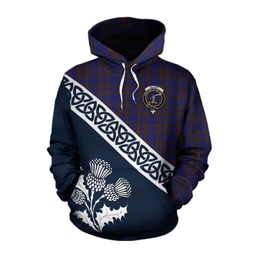 Elliot Tartan Cotton Hoodie Featuring Thistle and Scotland Map