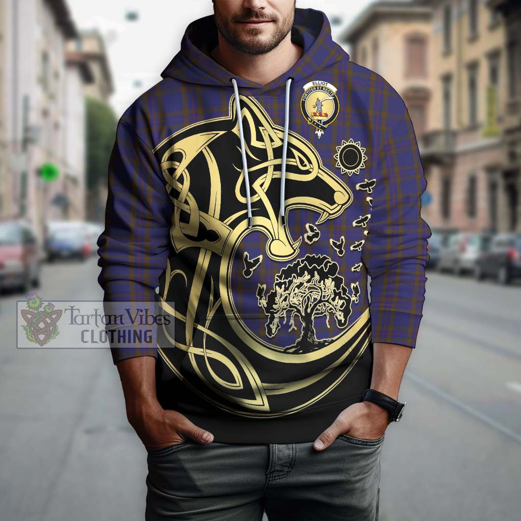 Elliot Tartan Hoodie with Family Crest Celtic Wolf Style Zip Hoodie - Tartan Vibes Clothing