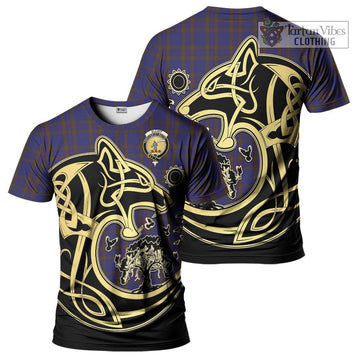 Elliot Tartan T-Shirt with Family Crest Celtic Wolf Style