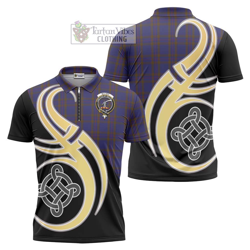 Tartan Vibes Clothing Elliot Tartan Zipper Polo Shirt with Family Crest and Celtic Symbol Style