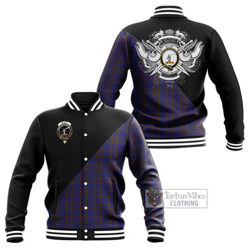 Elliot Tartan Baseball Jacket with Family Crest and Military Logo Style