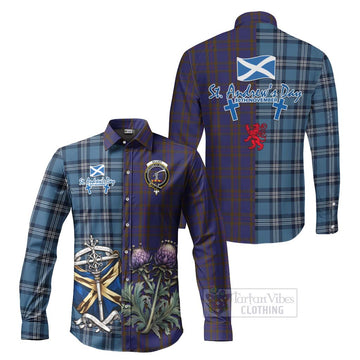 Elliot Tartan Long Sleeve Button Shirt Happy St. Andrew's Day Half Tartan Style