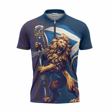 Elliot Tartan Family Crest Zipper Polo Shirt with Scottish Majestic Lion