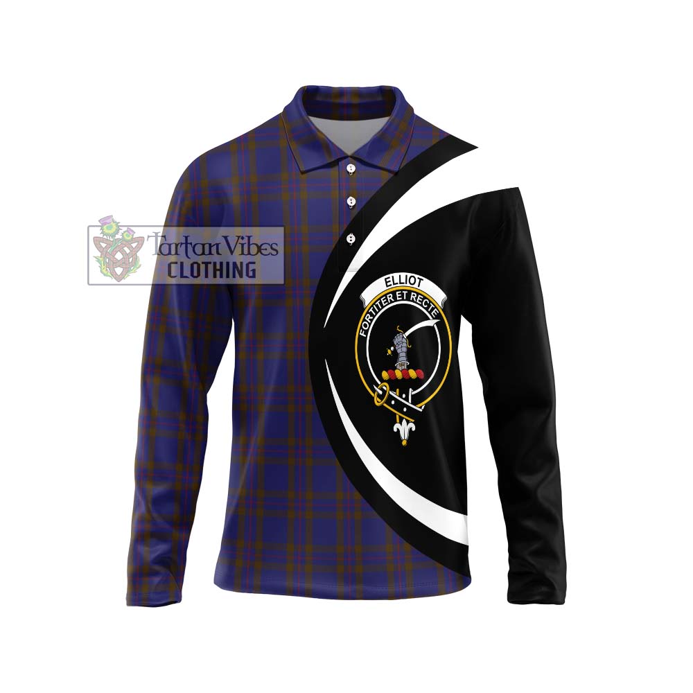 Elliot Tartan Long Sleeve Polo Shirt with Family Crest Circle Style Unisex - Tartan Vibes Clothing