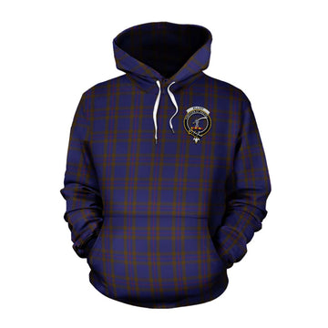 Elliot Tartan Cotton Hoodie with Family Crest and Bearded Skull Holding Bottles of Whiskey