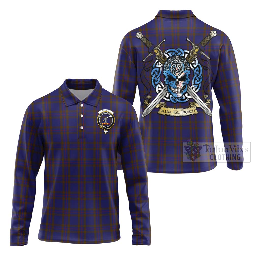 Tartan Vibes Clothing Elliot Tartan Long Sleeve Polo Shirt with Family Crest Celtic Skull Style