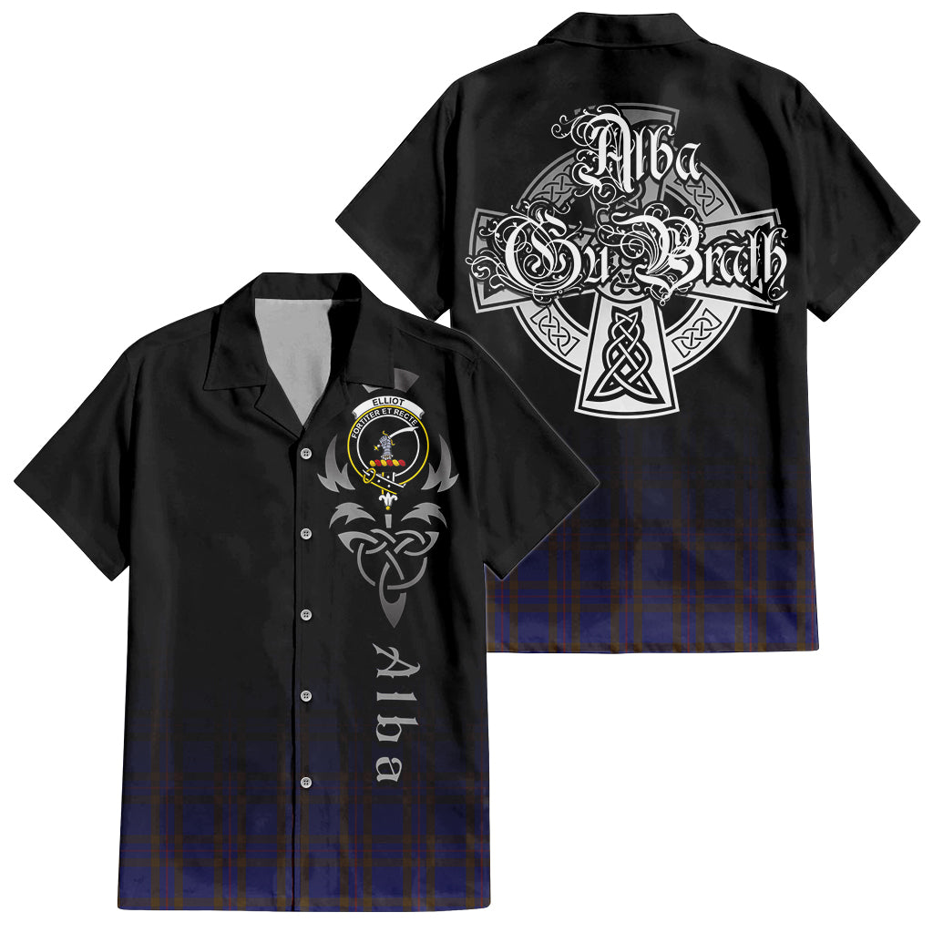 Tartan Vibes Clothing Elliot Tartan Short Sleeve Button Up Featuring Alba Gu Brath Family Crest Celtic Inspired