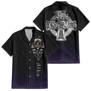 Elliot Tartan Short Sleeve Button Up Shirt Featuring Alba Gu Brath Family Crest Celtic Inspired