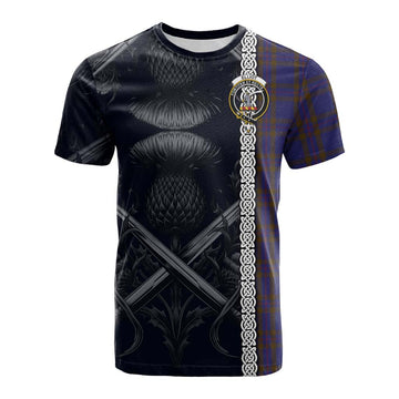 Elliot Tartan Cotton T-shirt with Family Crest Cross Sword Thistle Celtic Vibes