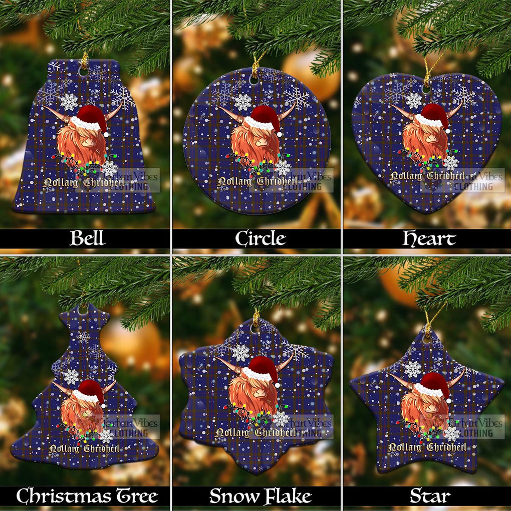 Tartan Vibes Clothing Elliot Clan Tartan Ornament with Christmas Twinkle Highland Cattle