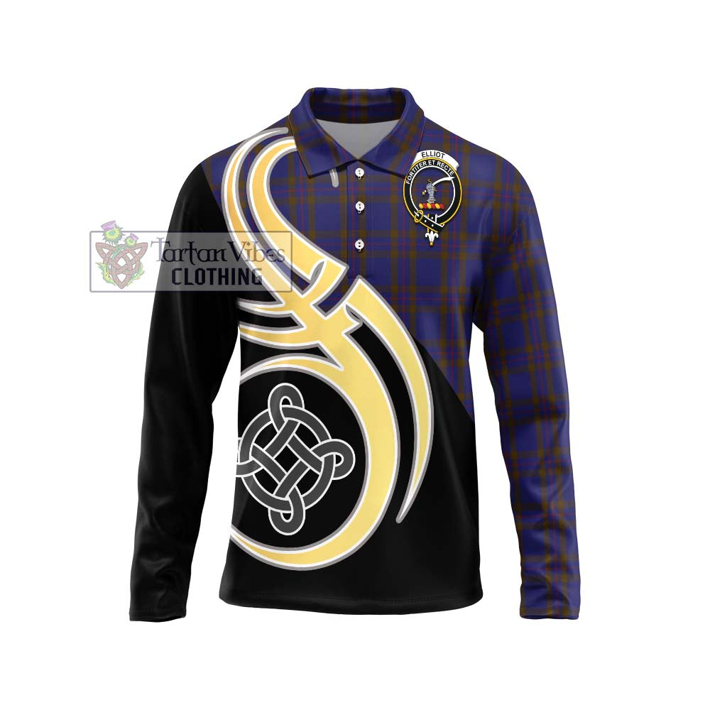 Elliot Tartan Long Sleeve Polo Shirt with Family Crest and Celtic Symbol Style Unisex - Tartan Vibes Clothing