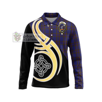 Elliot Tartan Long Sleeve Polo Shirt with Family Crest and Celtic Symbol Style