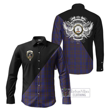 Elliot Tartan Long Sleeve Button Shirt with Family Crest and Military Logo Style