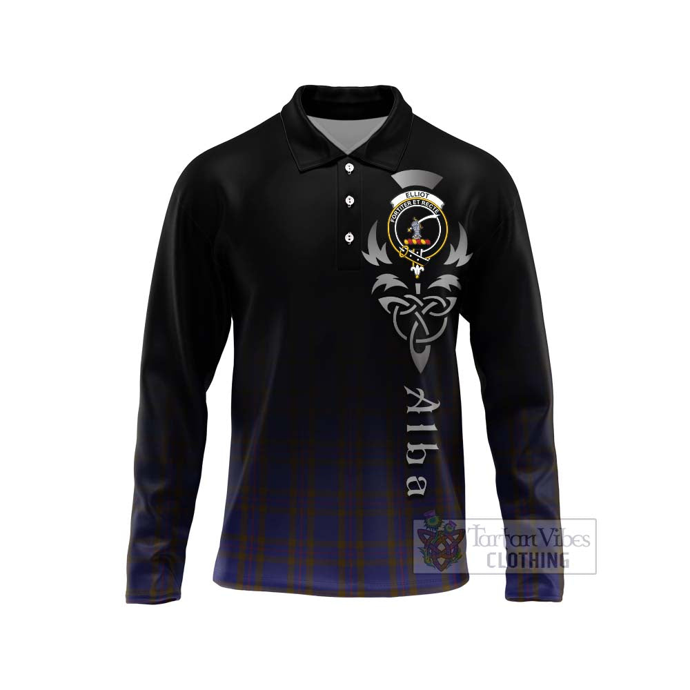 Tartan Vibes Clothing Elliot Tartan Long Sleeve Polo Shirt Featuring Alba Gu Brath Family Crest Celtic Inspired