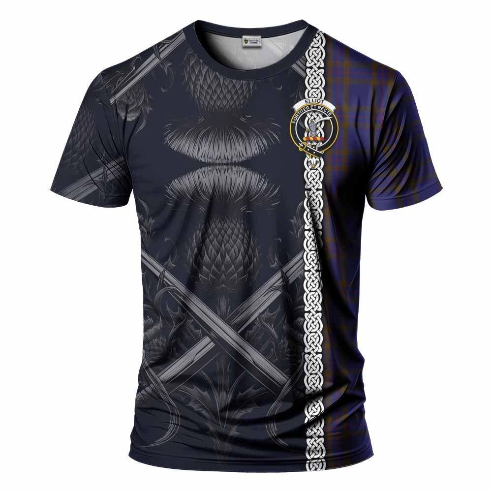 Tartan Vibes Clothing Elliot Tartan T-Shirt with Family Crest Cross Sword Thistle Celtic Vibes