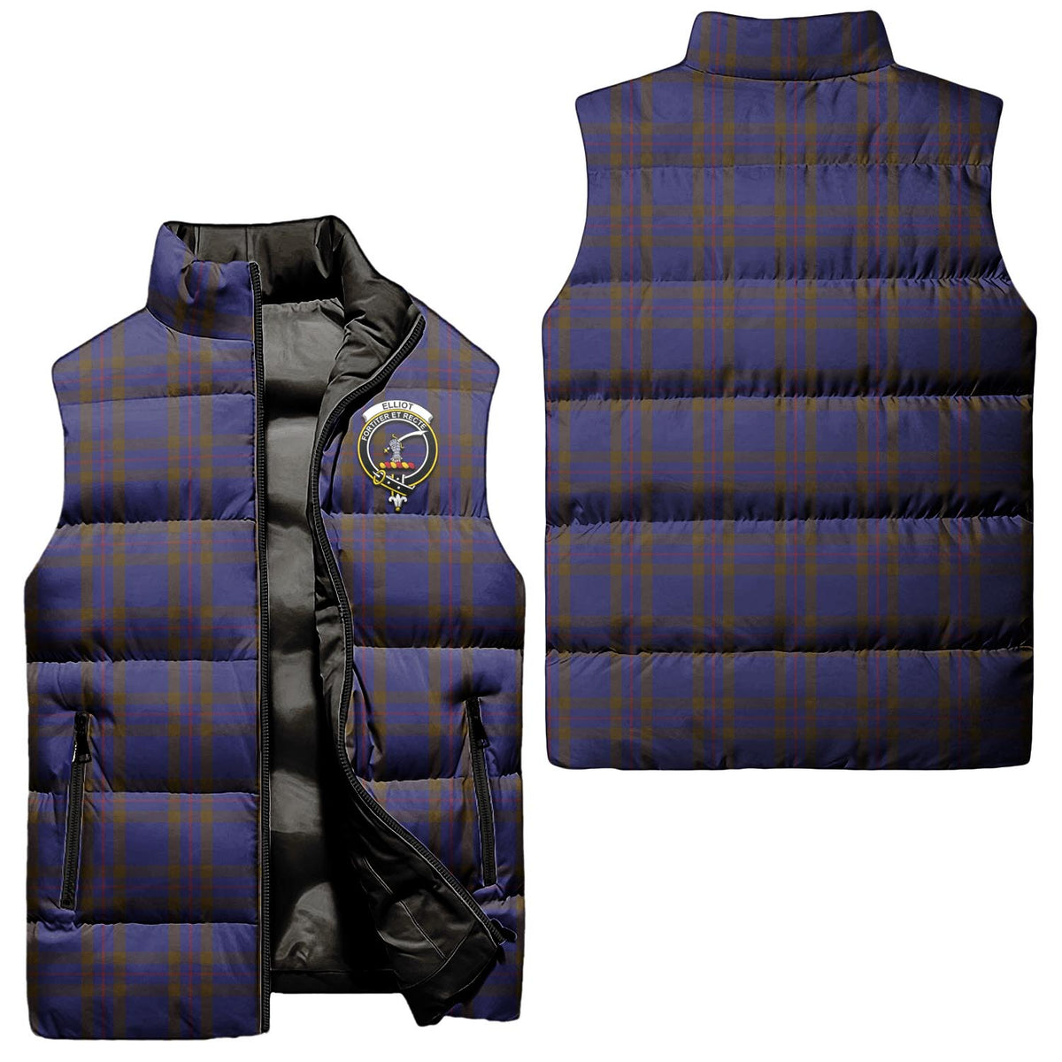 Elliot Tartan Sleeveless Puffer Jacket with Family Crest Unisex - Tartan Vibes Clothing