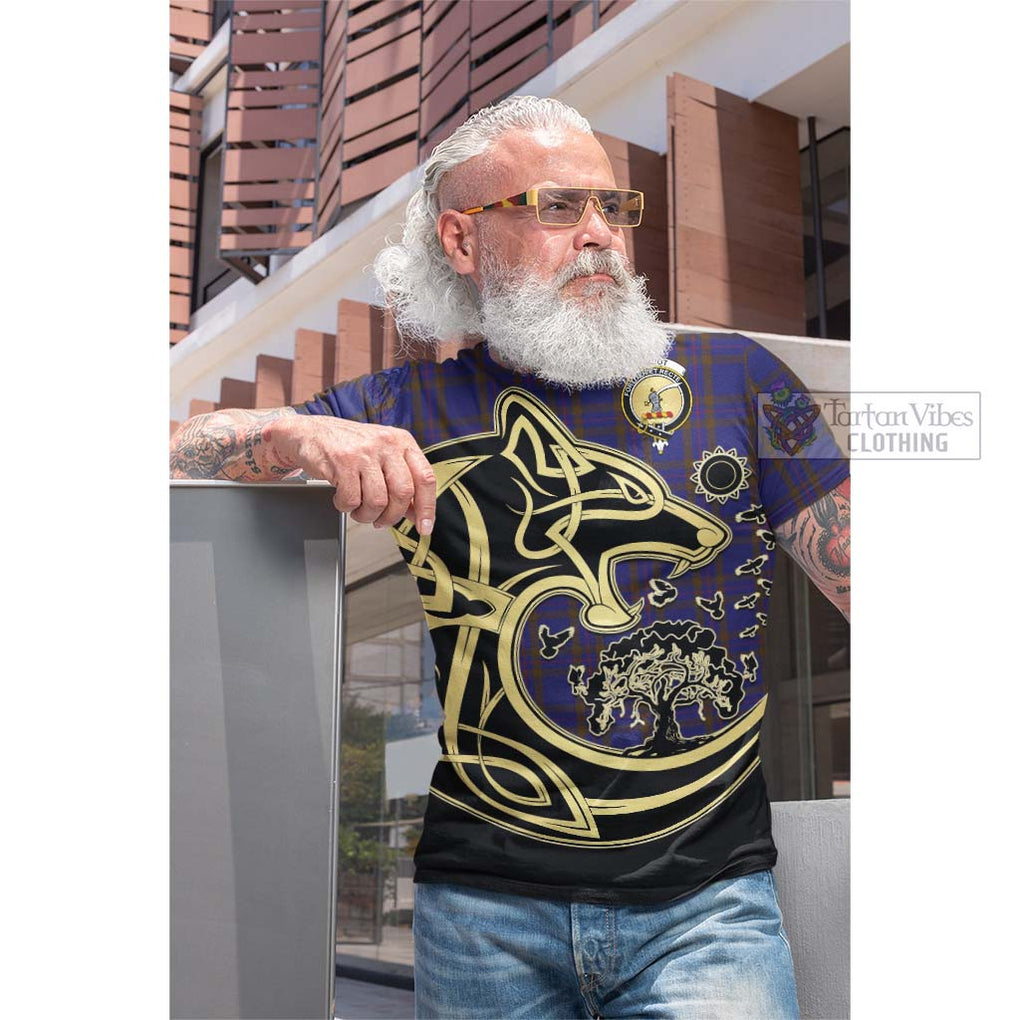 Tartan Vibes Clothing Elliot Tartan Cotton T-shirt with Family Crest Celtic Wolf Style