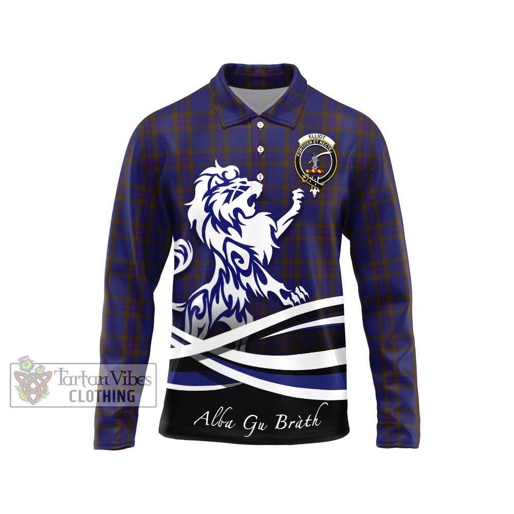 Elliot Tartan Long Sleeve Polo Shirt with Alba Gu Brath Regal Lion Emblem Unisex - Tartanvibesclothing Shop