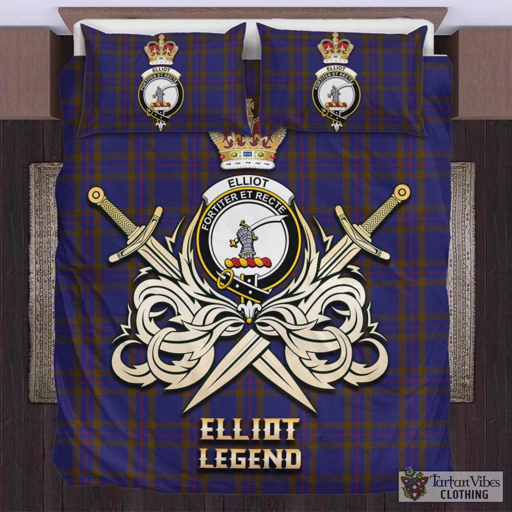 Tartan Vibes Clothing Elliot Tartan Bedding Set with Clan Crest and the Golden Sword of Courageous Legacy