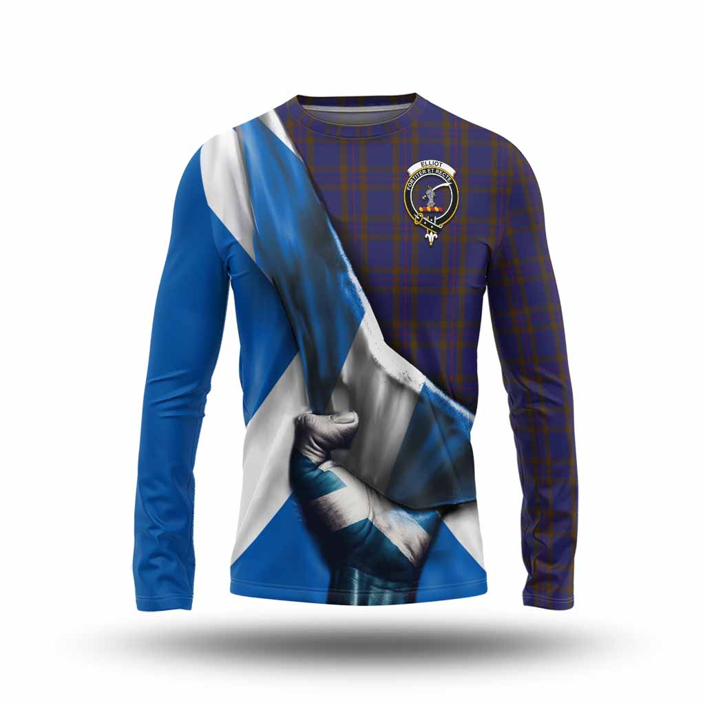 Tartan Vibes Clothing Elliot Tartan Long Sleeve T-Shirt with Family Crest Scotland Patriotic Style