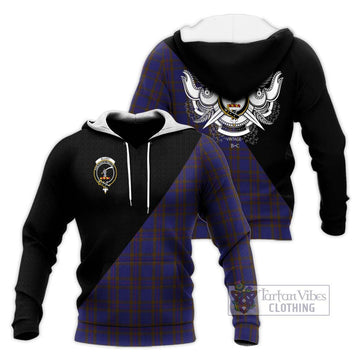 Elliot Tartan Knitted Hoodie with Family Crest and Military Logo Style