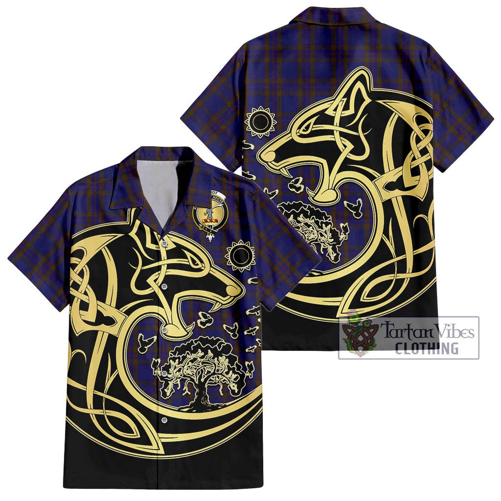 Elliot Tartan Short Sleeve Button Shirt with Family Crest Celtic Wolf Style Kid - Tartan Vibes Clothing