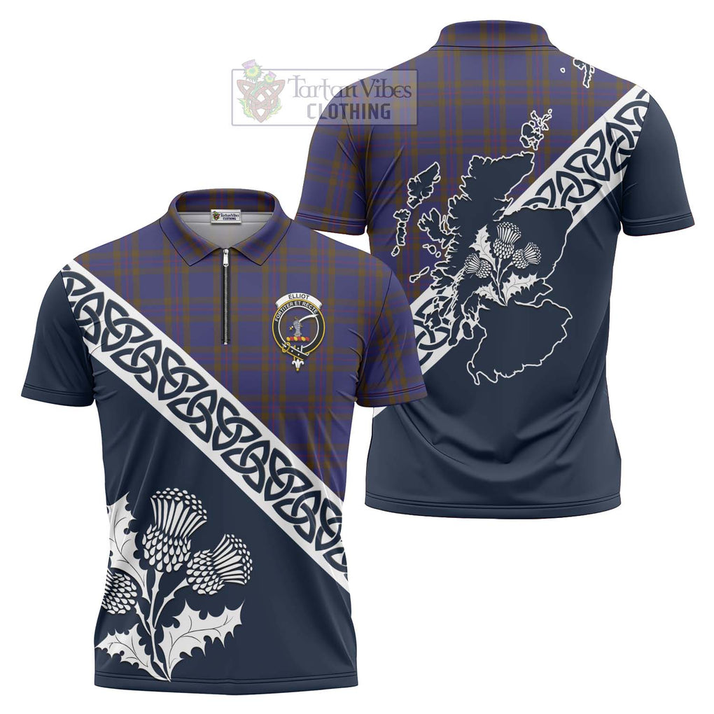 Tartan Vibes Clothing Elliot Tartan Zipper Polo Shirt Featuring Thistle and Scotland Map